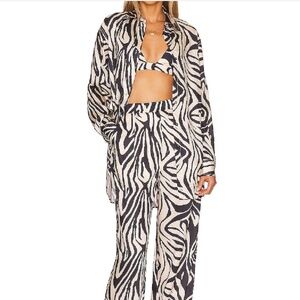 RONNY KOBO "Rico Top" Zebra Button- Down Black + White Collared Shirt Cover up